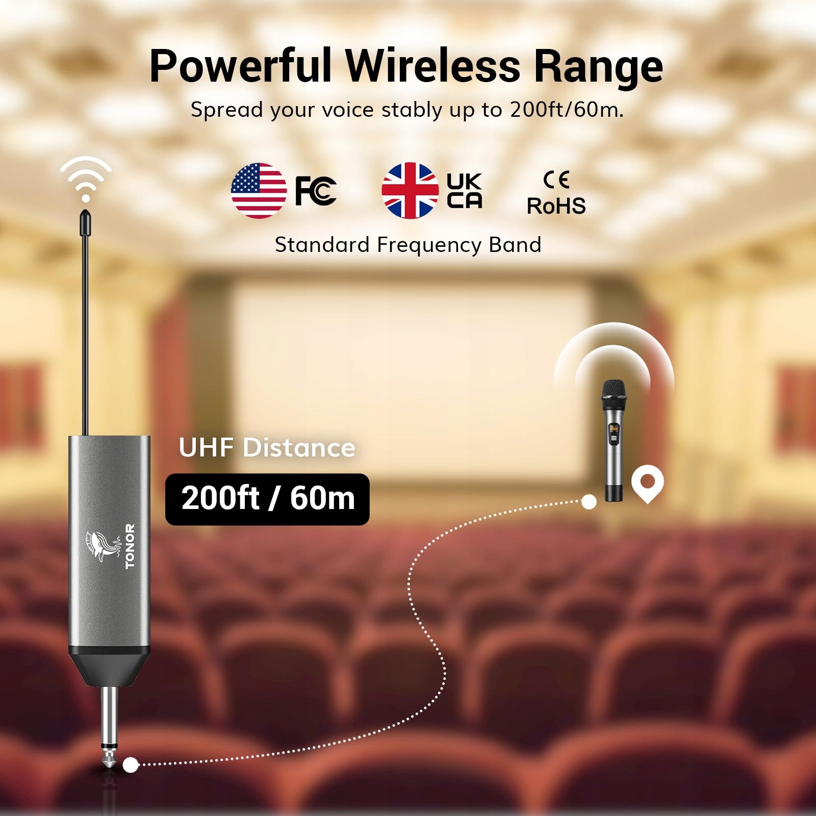 TONOR Mikrofon Bezprzewodowy UHF System Karaoke PA 60m Srebrny — miniatura 3