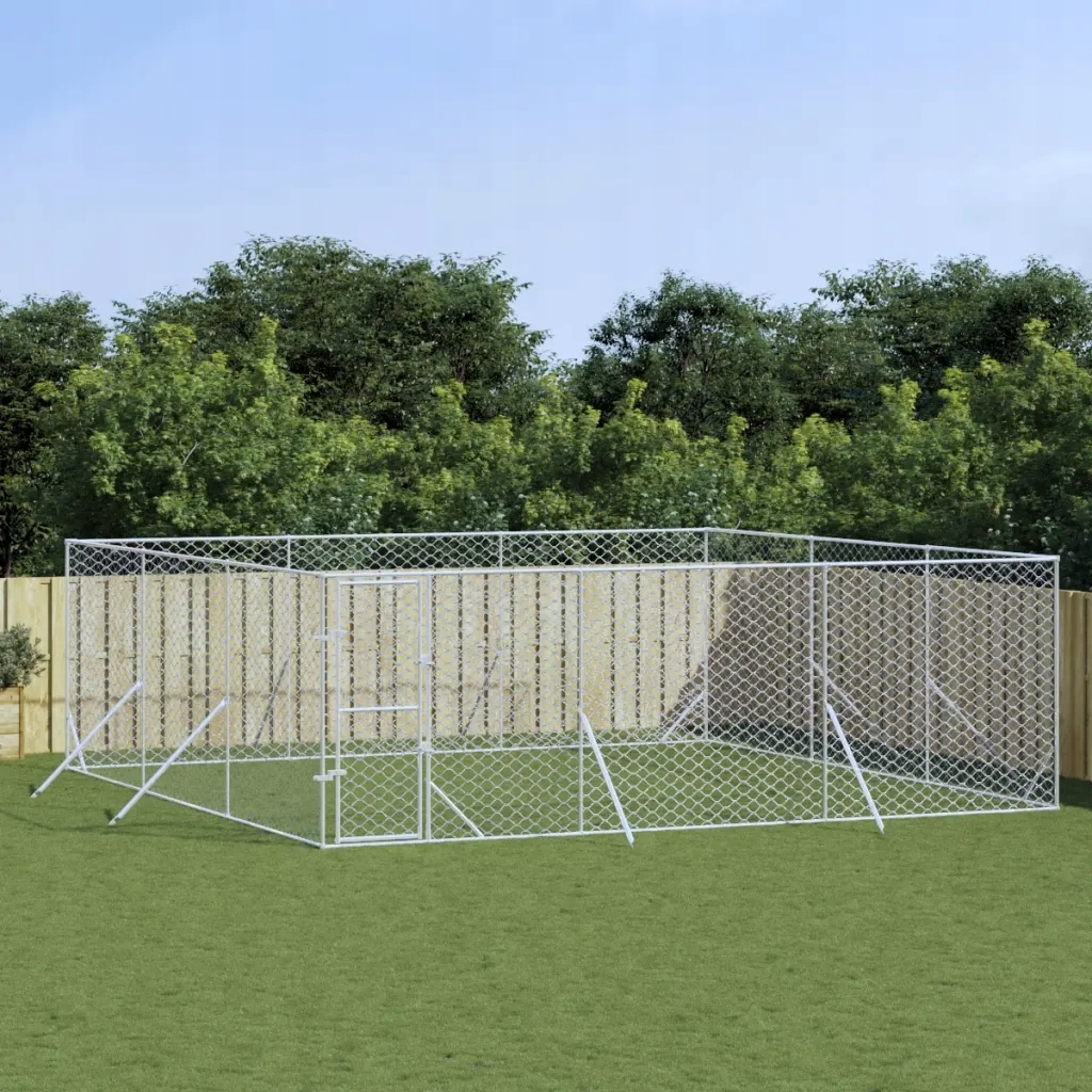 Levně Venkovní psí kotec stříbrný 6 x 6 x 2 m pozinkovaná ocel Stříbrná 3190460