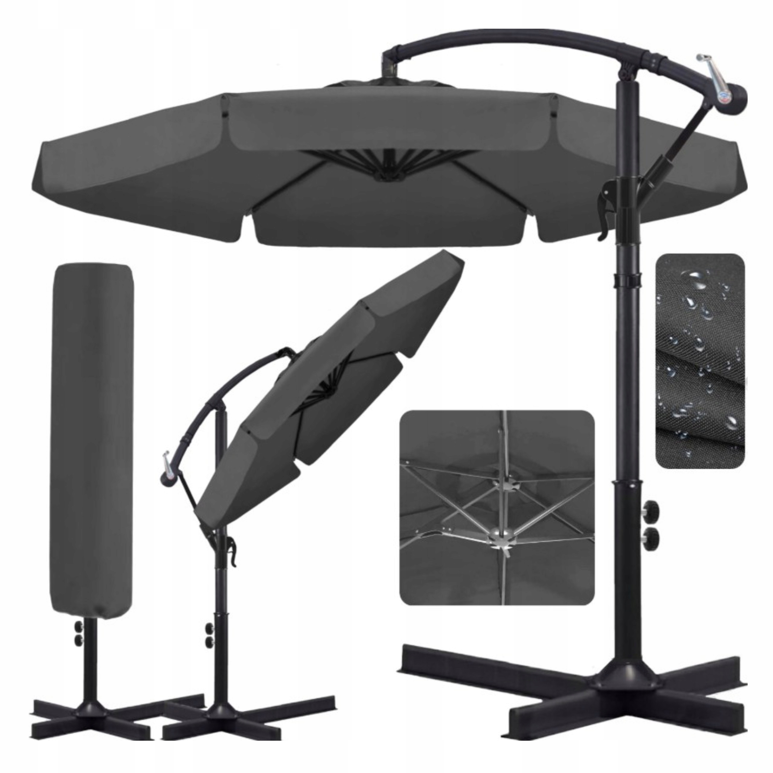 Parasol Ogrodowy 3,5m Ibiza Z Wysięgnikiem Szary