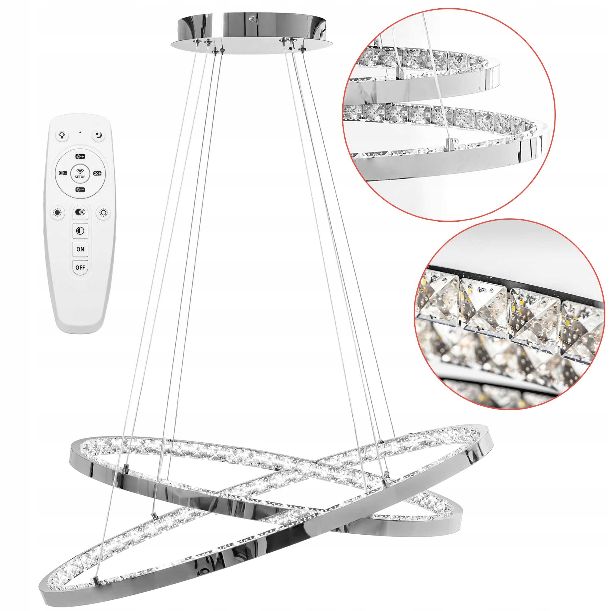 Závesná lampa Ring 2 Led s kryštálmi, krúžková, luster Glamour, chróm