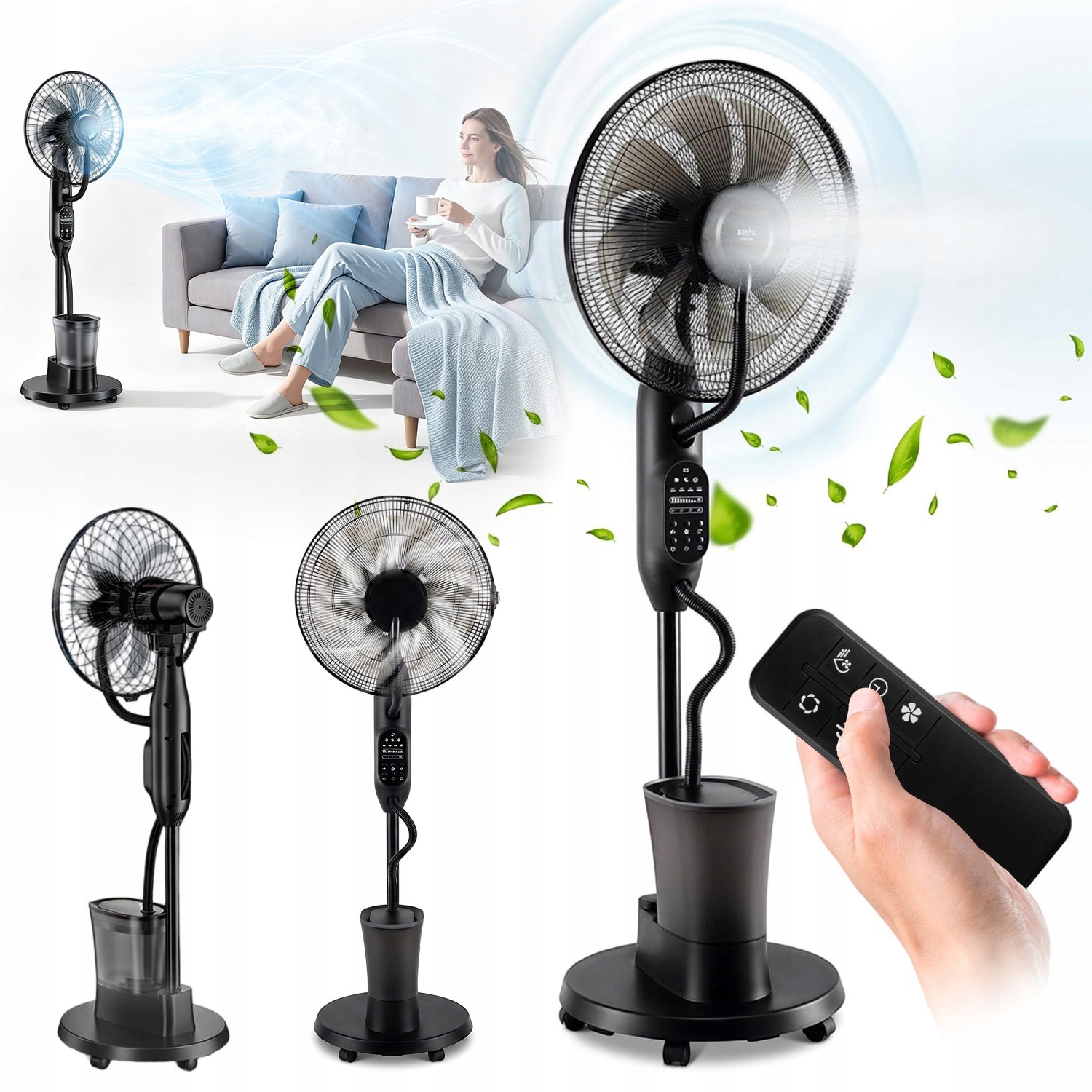 Výkonný 75W Podlahový Ventilátor S Mlhou 9 Rychlostních Stupňů, 3 Režimy Dosahující Němých Rychlostí