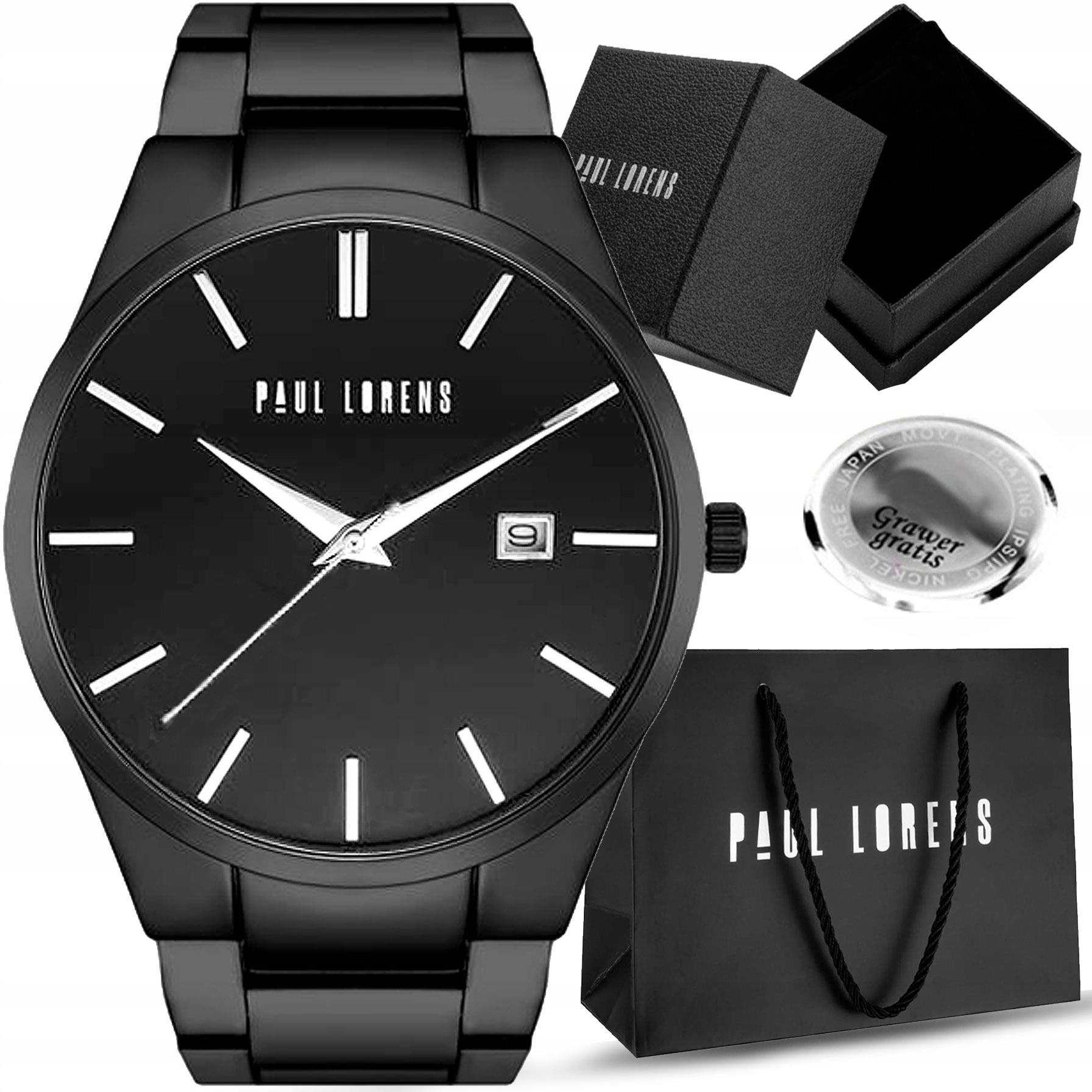 Klasické pánské hodinky Paul Lorens Tatlow s datumovkou, Ocelové Gravírování