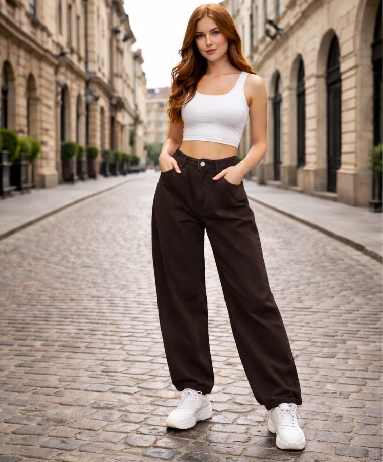 dámské džínové kalhoty hnědá čokoláda Hello Miss balloon fit, velikost 38