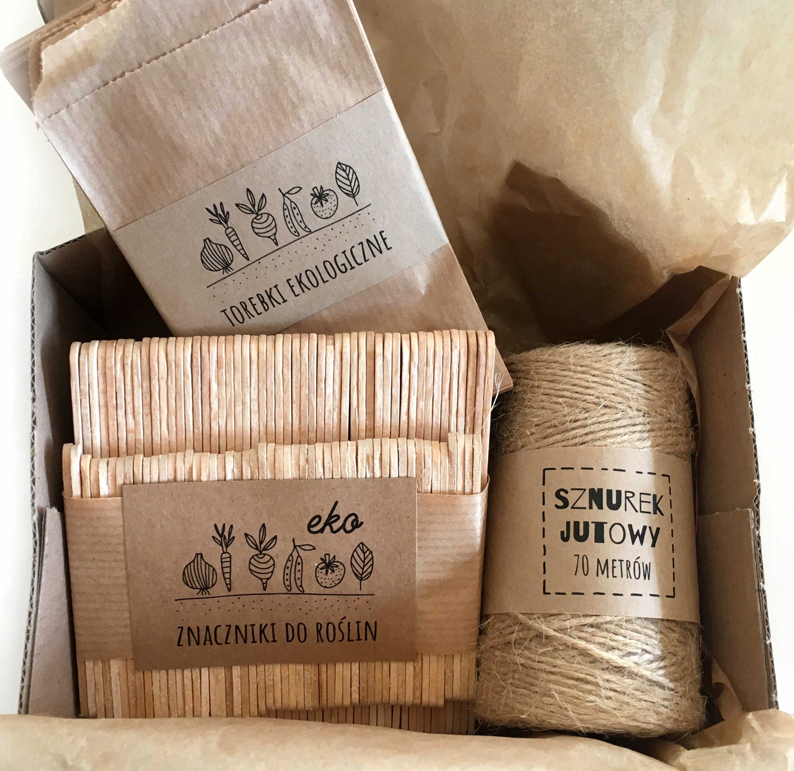 

Tabliczki roślin torebki nasion ziół sznurek juta