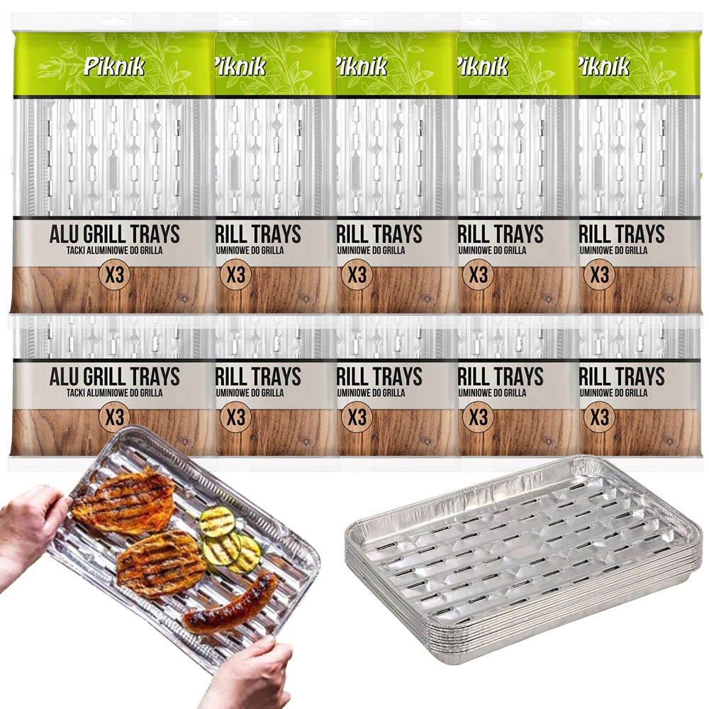 30x TACKA ALUMINIOWA TACA JEDNORAZOWA PROSTOKĄTNA NA GRILL GRILLOWA ZESTAW