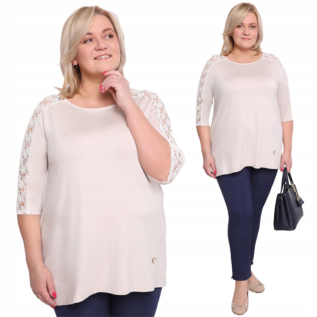 Béžová krajková tunika s rameny 56/58