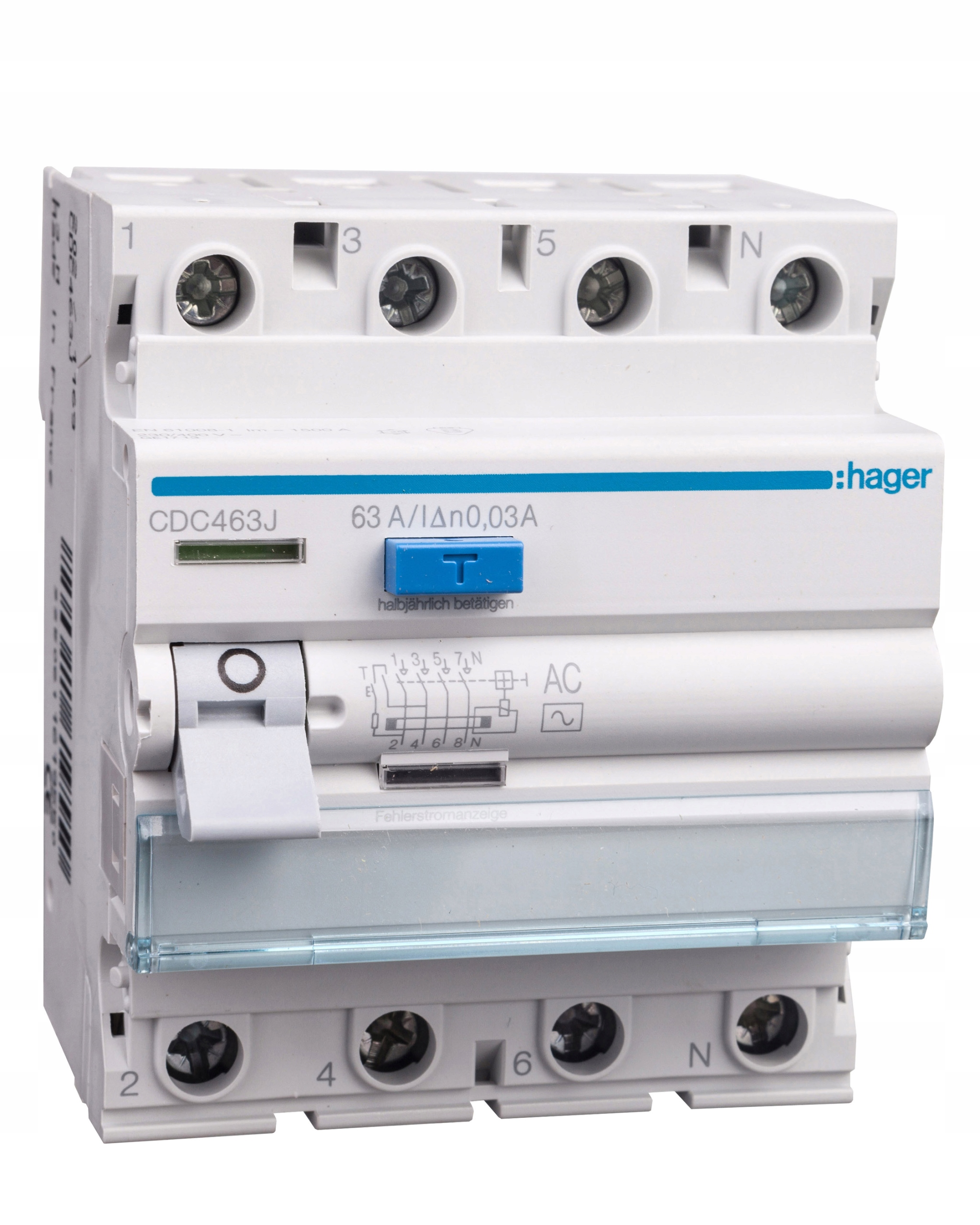 CDC463J Diferenciální proudový spínač Diferenciál 4P 63A 30mA 6kA Typ Ac Hager