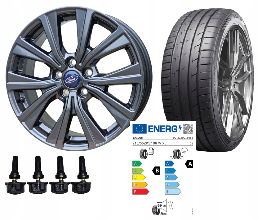 Kolesá Ford Puma Alufelgi 5x108 17 ET47,5 215/55 R17 Sailun ZSR2 Oem Tpms