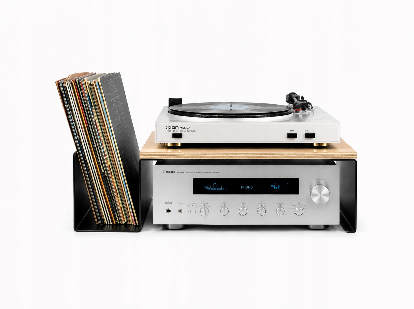 Gramofónový stolík a zosilňovač vinylových platní, ťažký audio stolík z ocele
