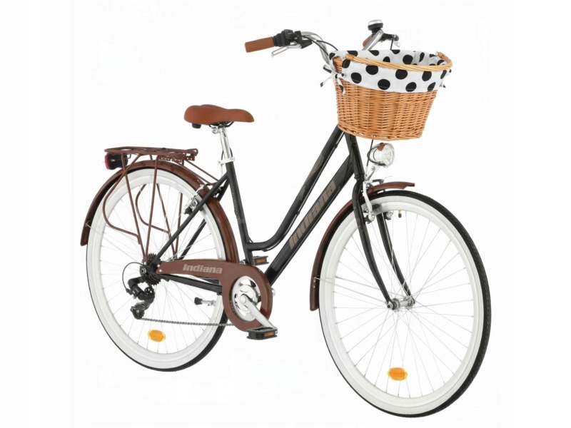 Rower miejski Indiana Fortuna 7B D18 28 cali damski Czarny Koszyk Wkład