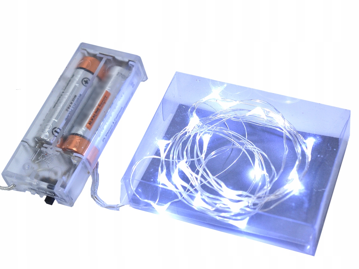 LAMPKI DRUCIKI 20 LED BATERIE BIAŁE ŚWIATŁO Długość sznura 2.22 m
