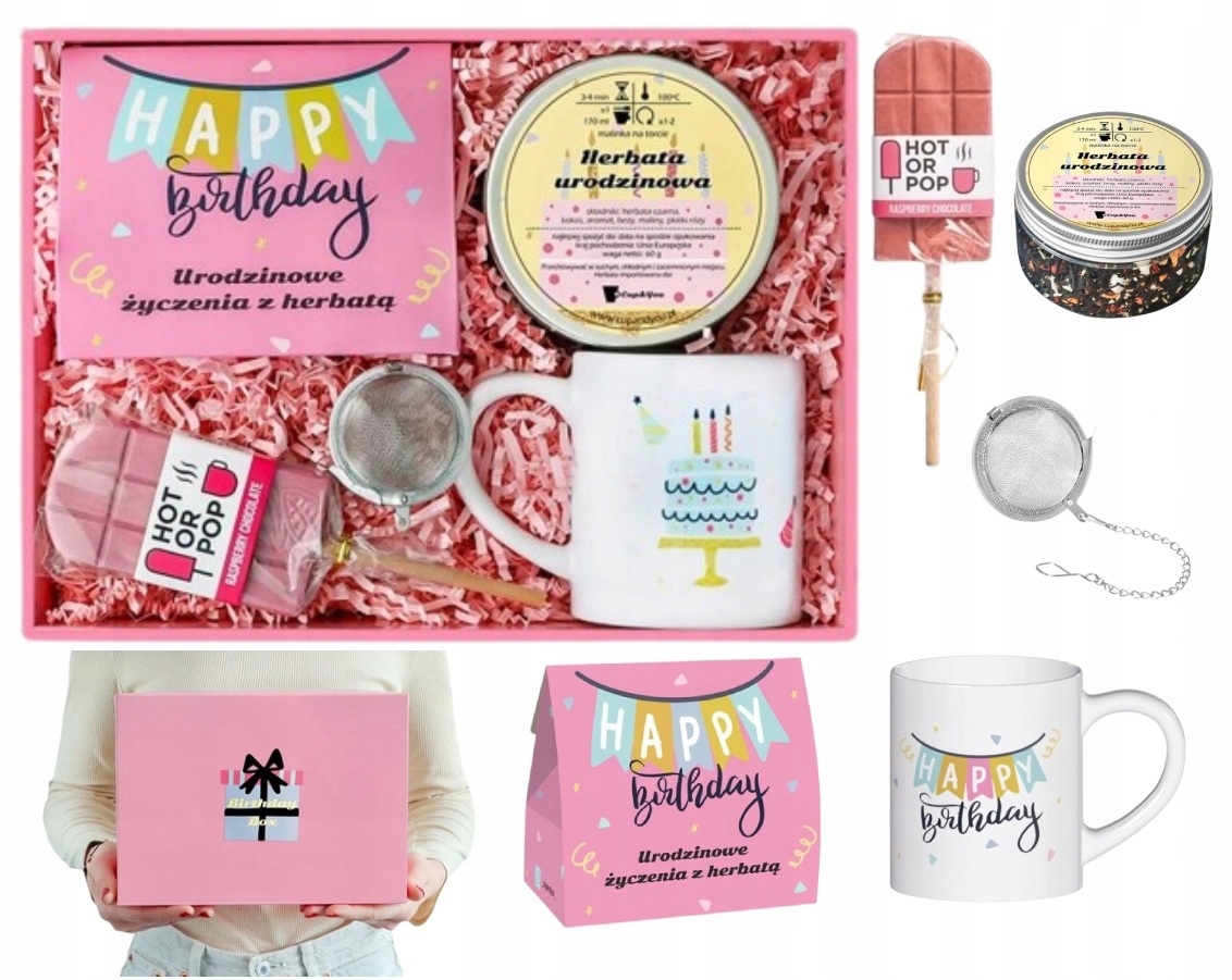 Różowy zestaw upominkowy box na 18 20 30 40 50 60 Urodziny dla kobiety niej