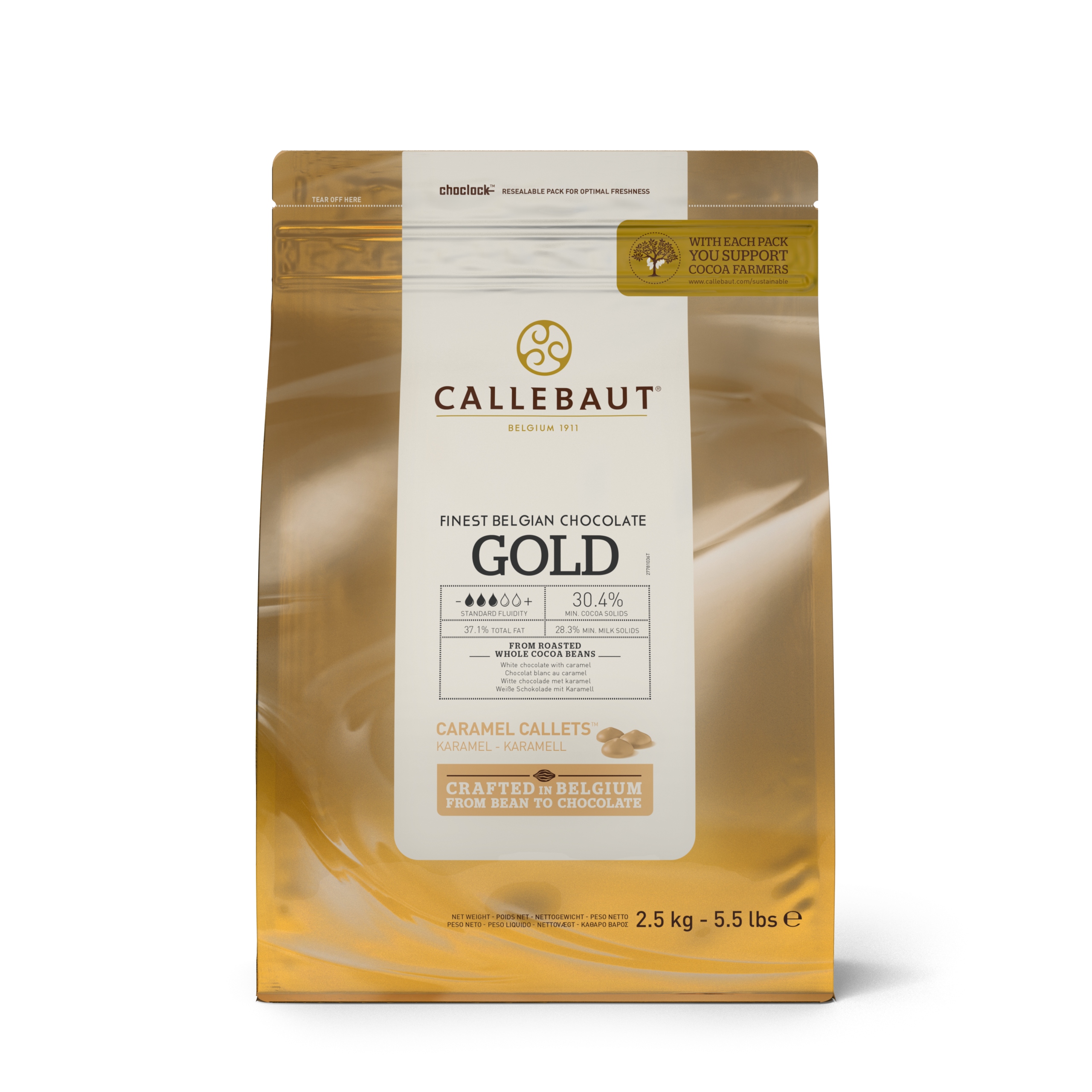 Levně Čokoláda karamelová Callebaut Gold belgická v kaletkách 2,5 kg