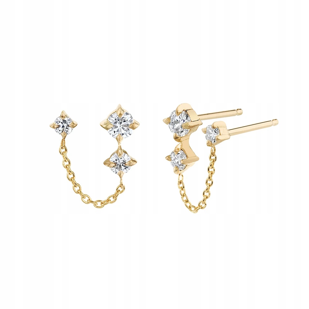 Aide Double Chain Studs Three Zircon Small Chain Tassel