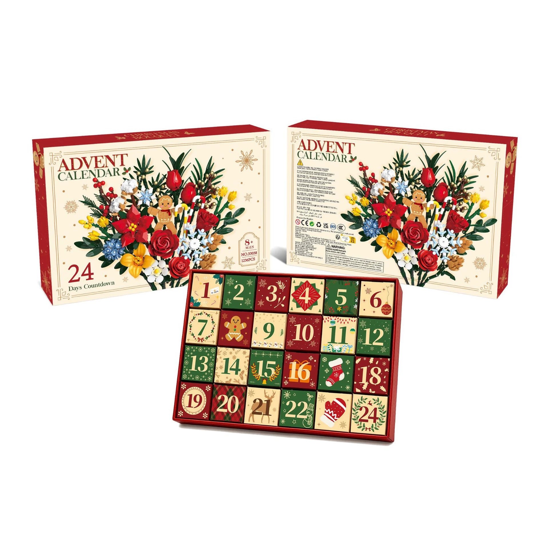 Adventní Kalendář Vánoční Kostky Kytice Květin 24 Okének 1236KS
