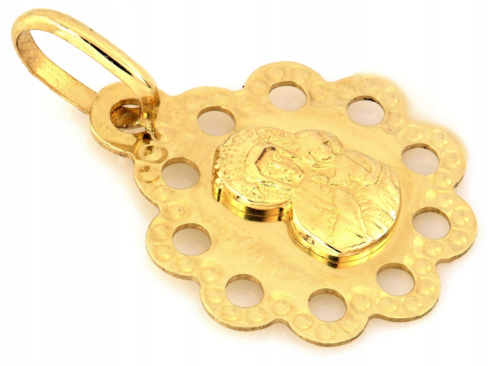 Malý zlatý medailonek 585 s Marií v ažurové vazbě Matka Boží dárek