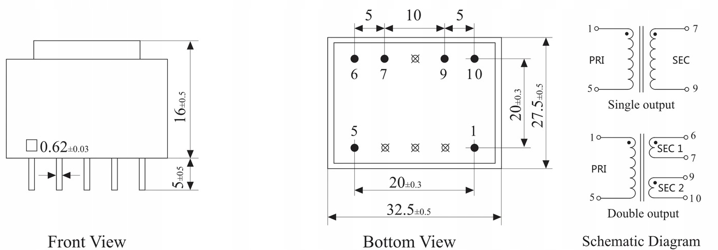 PE3005-M-0.5VA-230V/9V Transformator PCB Kod producenta PE3005-M