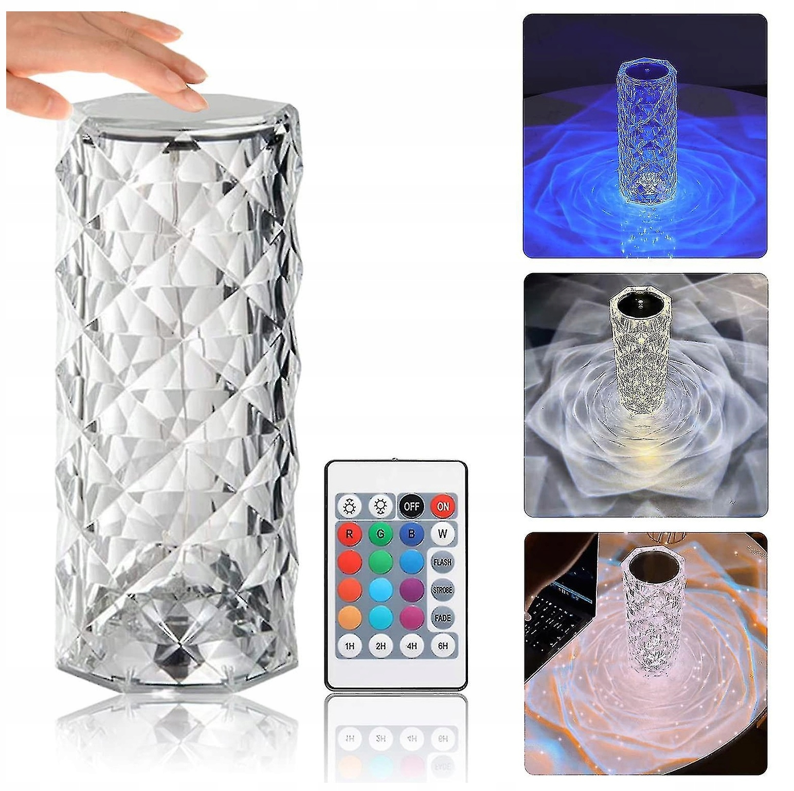 LAMPKA NOCNA LED STOJĄCA DOTYKOWA NOWOCZESNA GLAMOUR KRYSZTAŁOWA PILOT USB