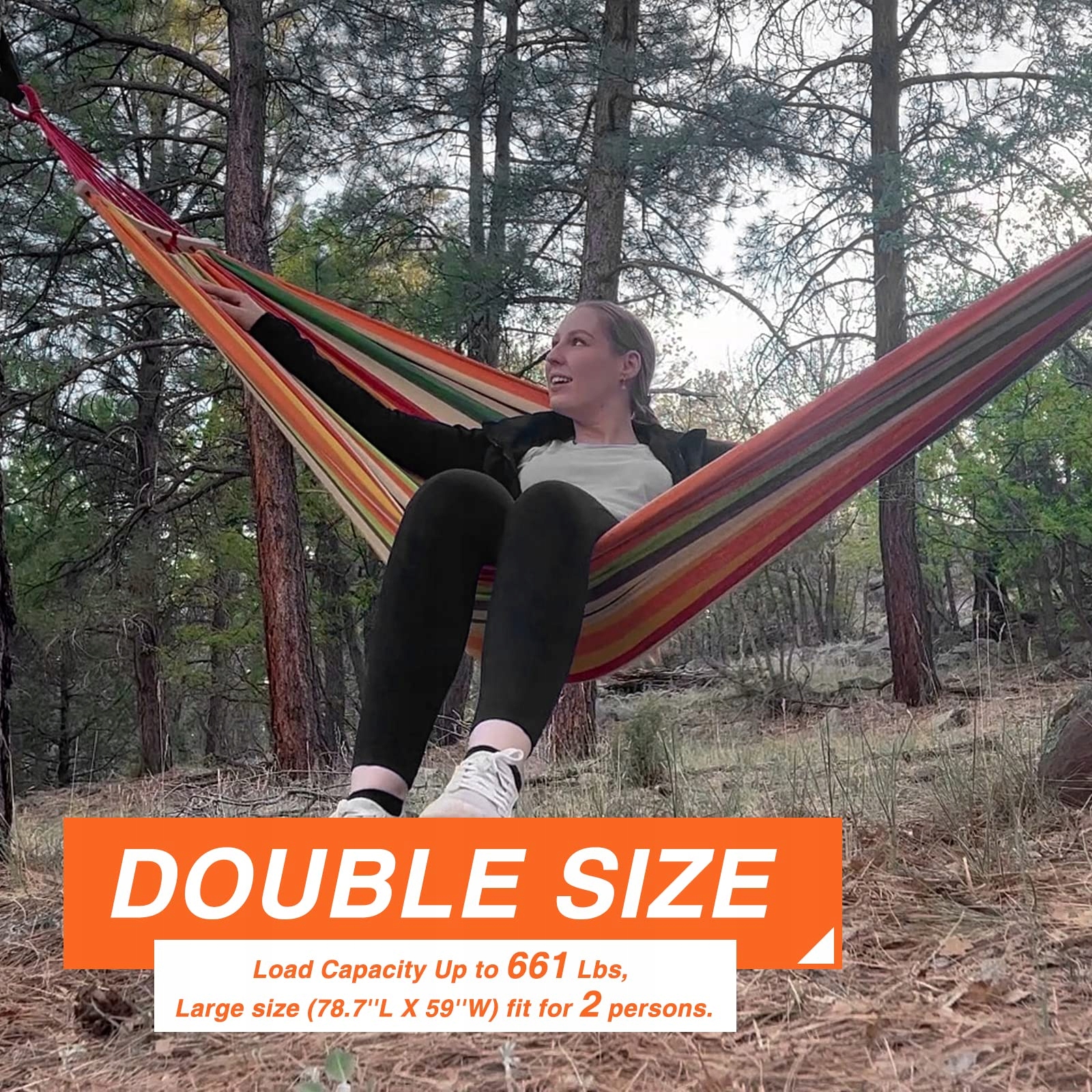 CAMPING HÄNGEMATTE Duża Kolorowa Hamak Ogrodowy 200x150cm 300kg Z Torbą — miniatura 2