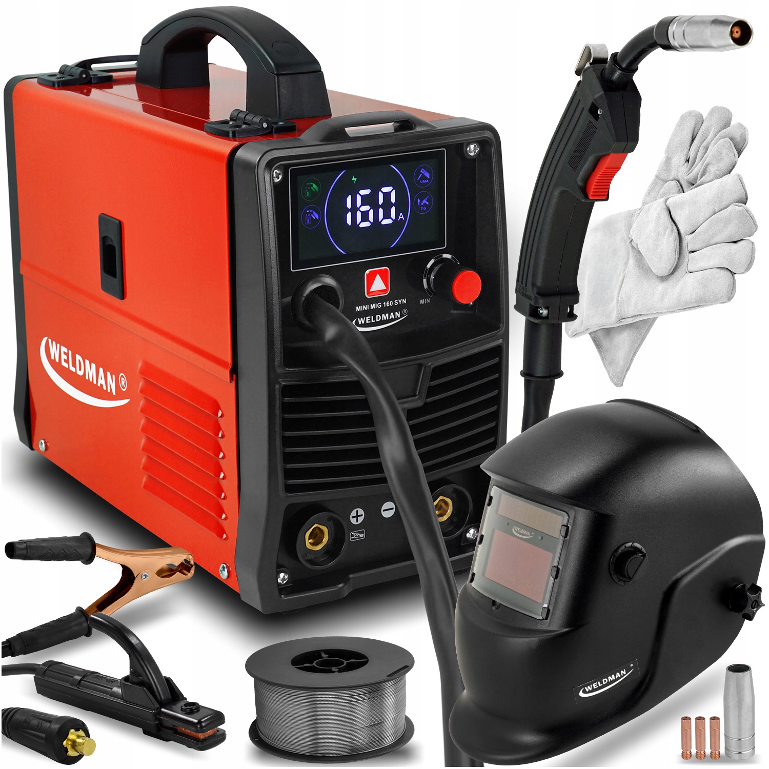 Spawarka MIG FLUX MMA TIG Lift Weldman 160A Synergia bez gazu migomat