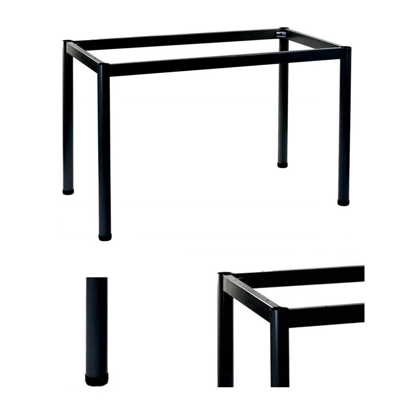 Stelaż Ramowy Stołu 136X76 CM, Noga Okrągła, Kolor Czarny