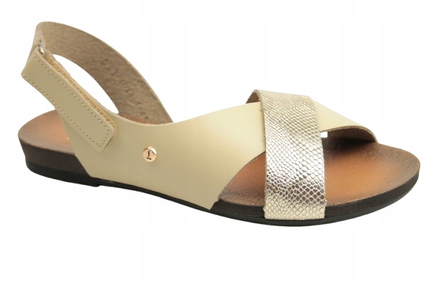Dámské sandály Lemar 40141 36 Béžová+Zlato Kožené Polský Výrobce