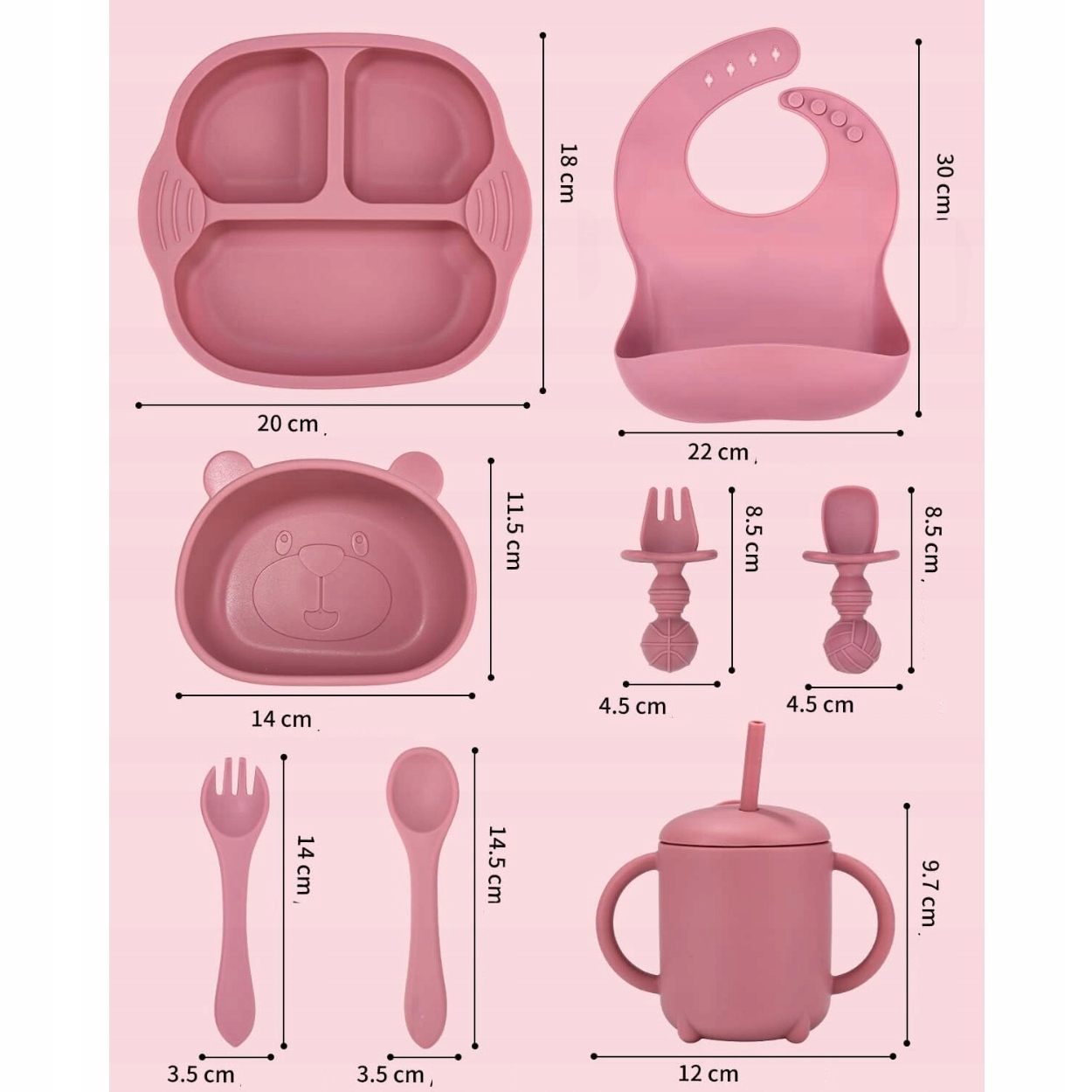 ZESTAW OBIADOWY DLA DZIECI Z PRZYSSAWKAMI SILIKONOWY KOMPLET NACZYŃ RÓŻOWY Marka inna marka