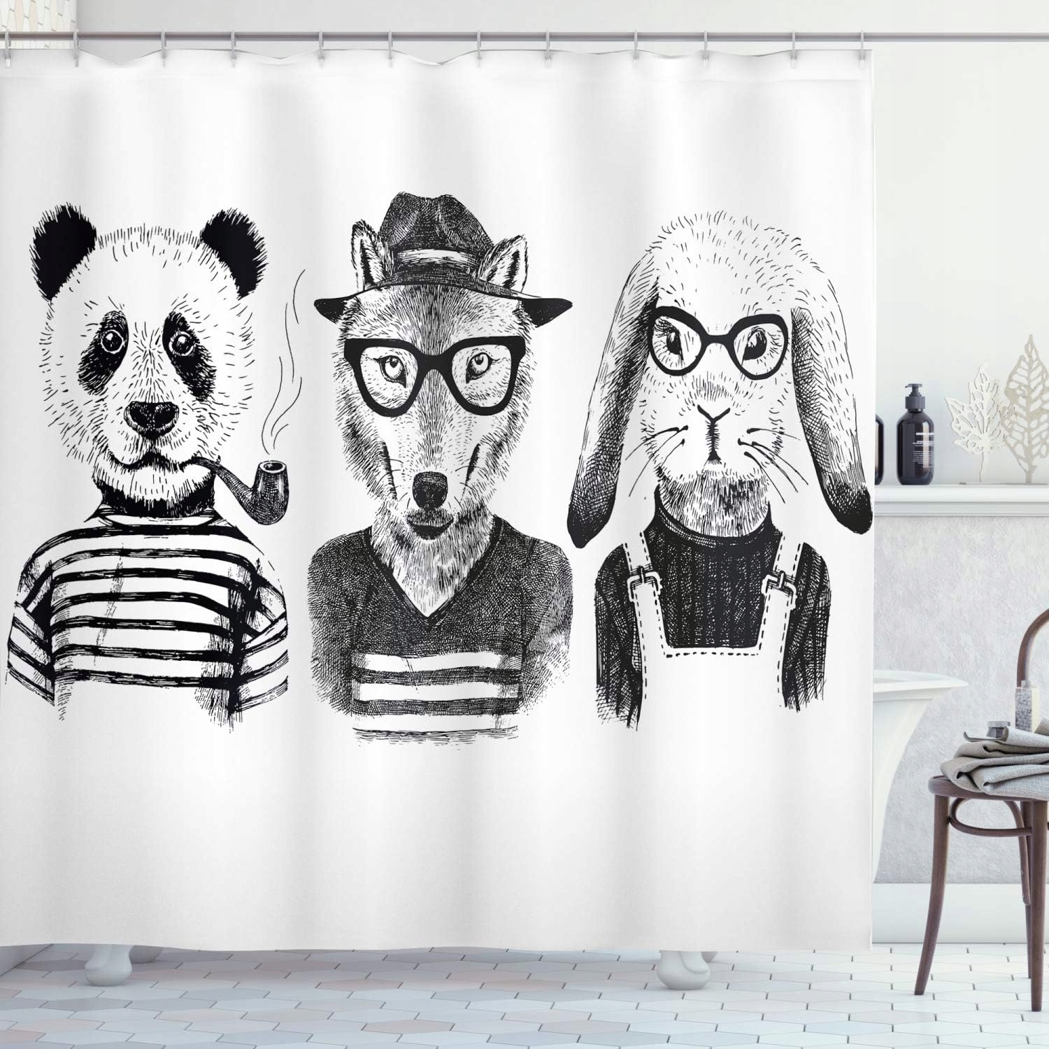ABAKUHAUS,Závěs, Hipster Panda Bear Cigar Fox and Rabbit