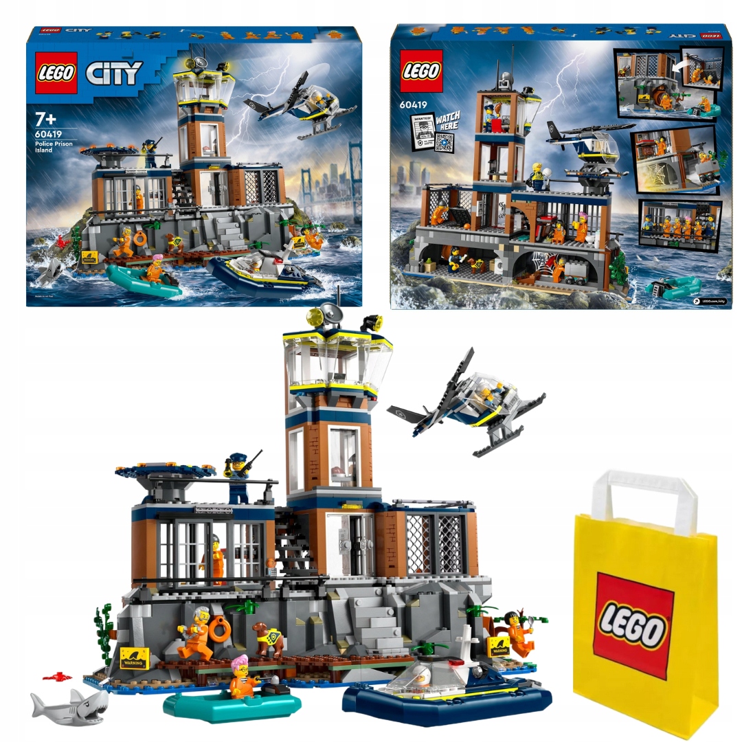 Lego City Policie z Vězeňského ostrova 60419 Helikoptéra Loď Ponton 7 Figurek