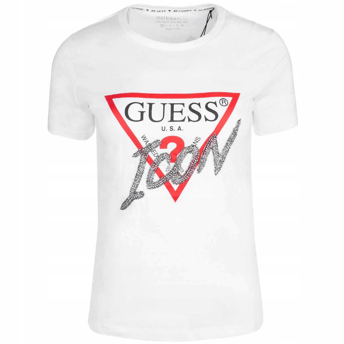 Guess Tričko Ss Cn Icon Tee Bílé r.XS