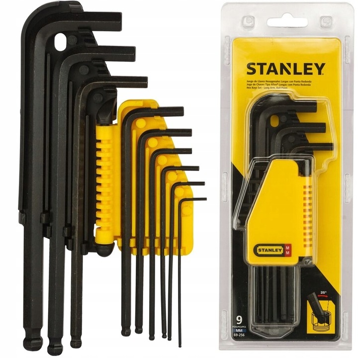 Klucze sześciokątne Stanley z łbem kulistym kpl. 9 szt. 1,5-10 mm