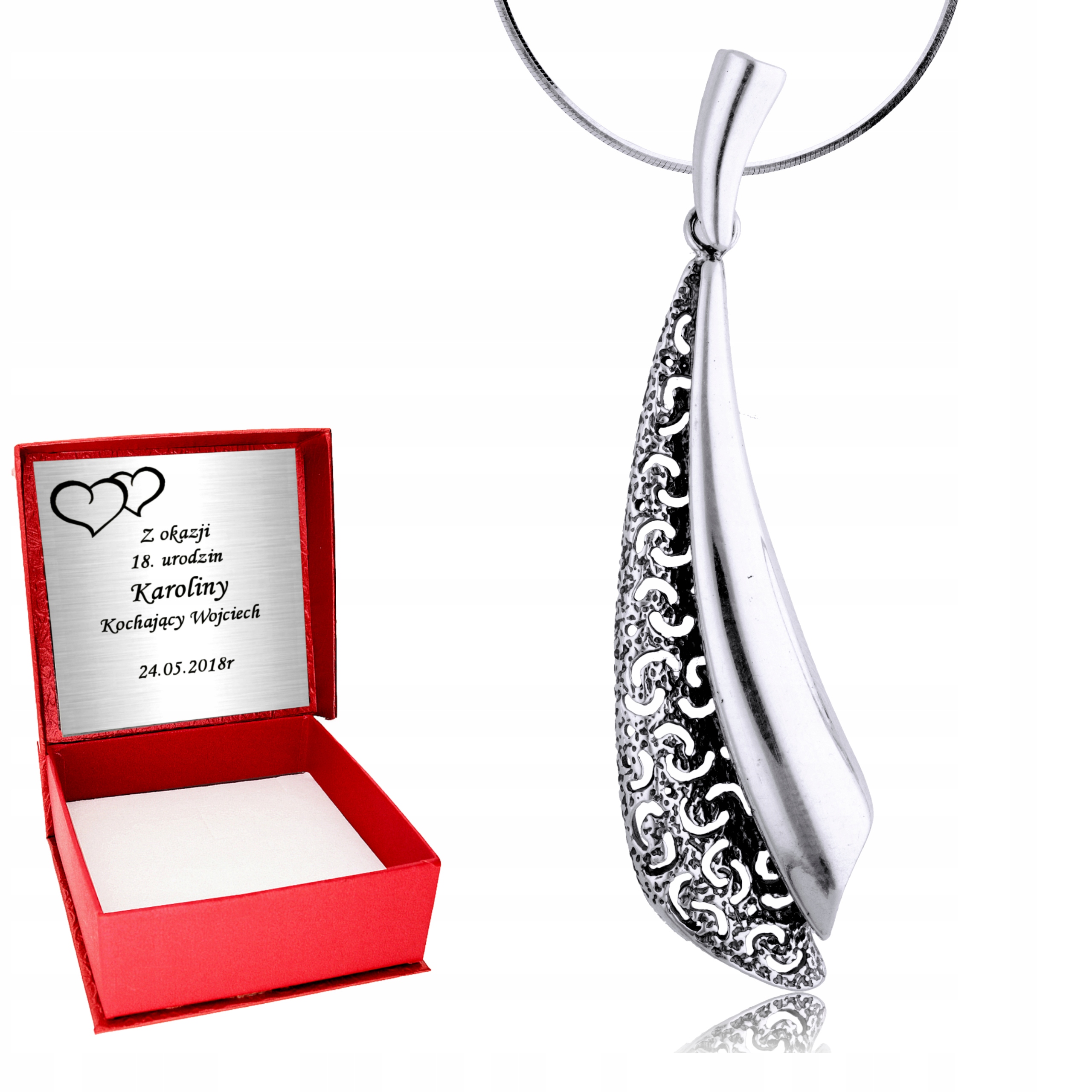 Srebrny Łańcuszek 925 Naszyjnik Duży Wisiorek Ażurowy Sopel dla kobiety