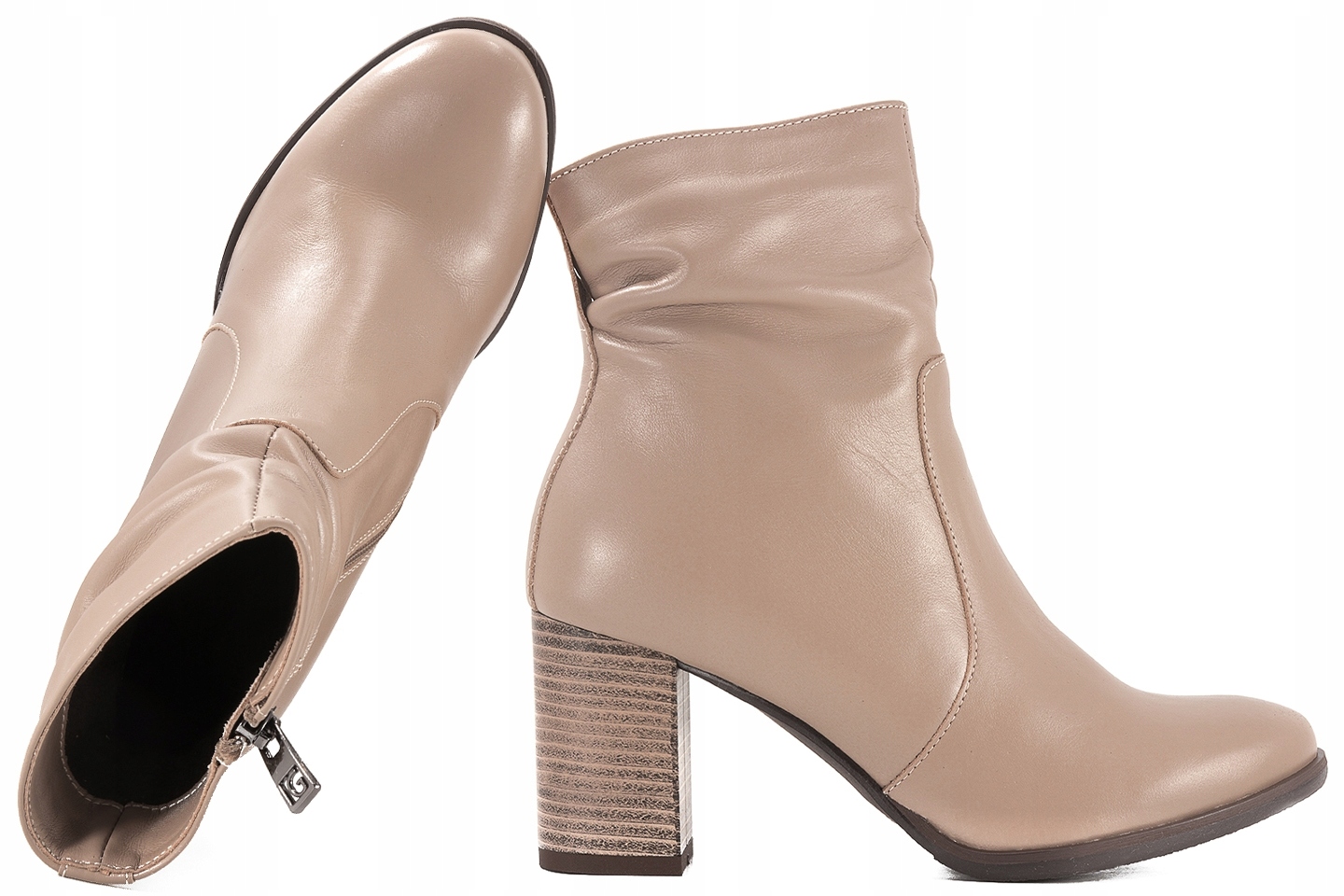 Galant 736 Dámské Zimní Kozačky Na Podpatku Kotníkové Boty Zateplené Kožené 39 Béžová