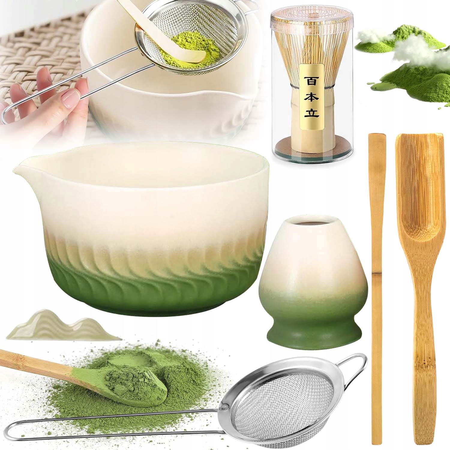 7X Zestaw Do Herbaty Matcha Narzędzie Do Matchy Trwałe Z Ceramicznym Miska
