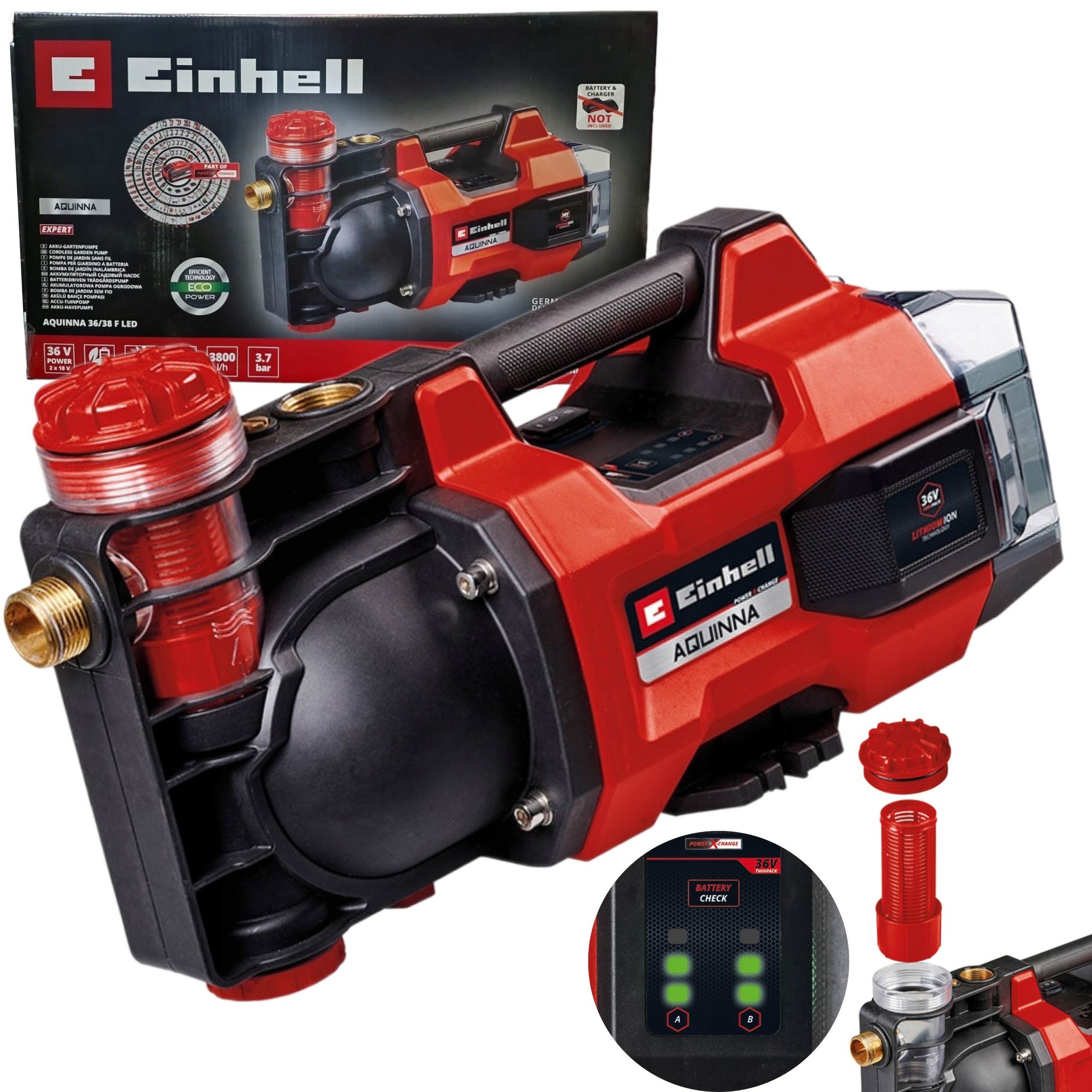 Einhell Záhradná Pumpa Akumulátor 2x18V Eco/boost Aquinna 36/38 F Led Solo