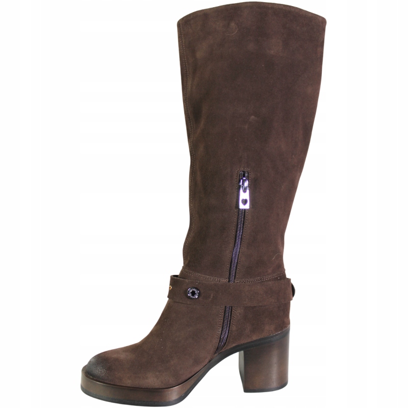 Čokoládové kozačky na platformě, kožené zateplené boty Kozačky Karino 37