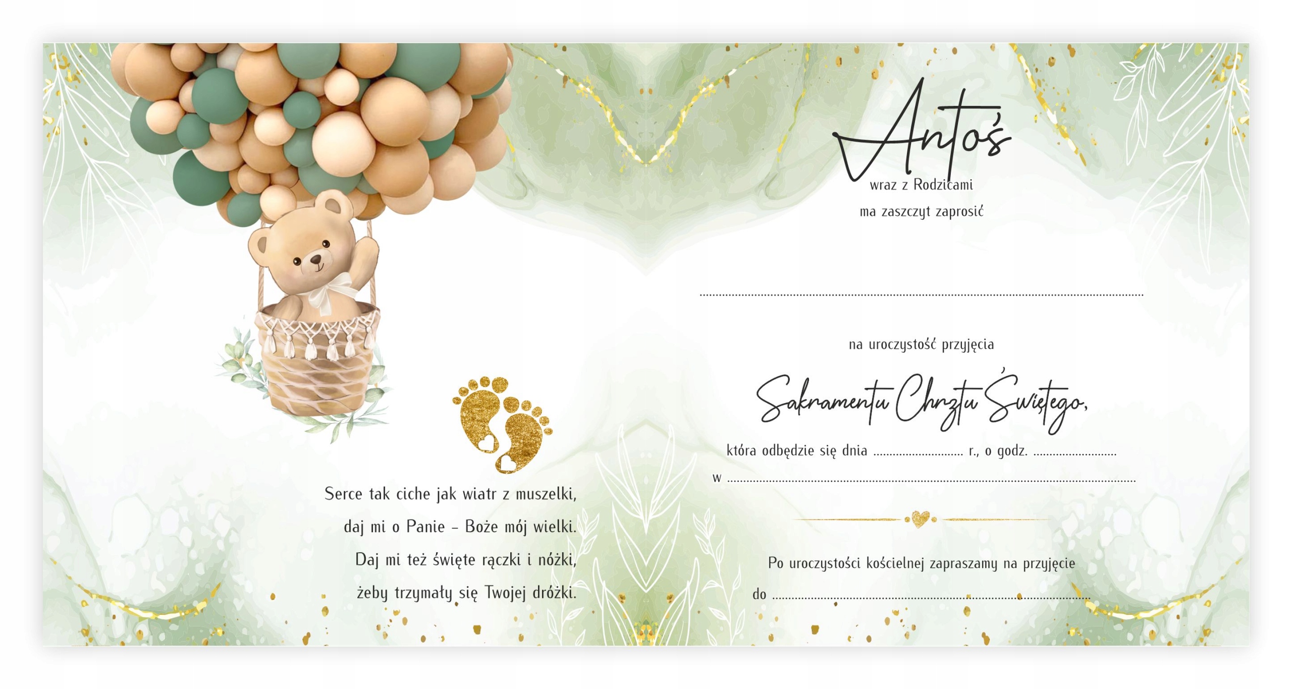 ZAPROSZENIA NA CHRZEST + IMIĘ + KOPERTA Marka bez marki