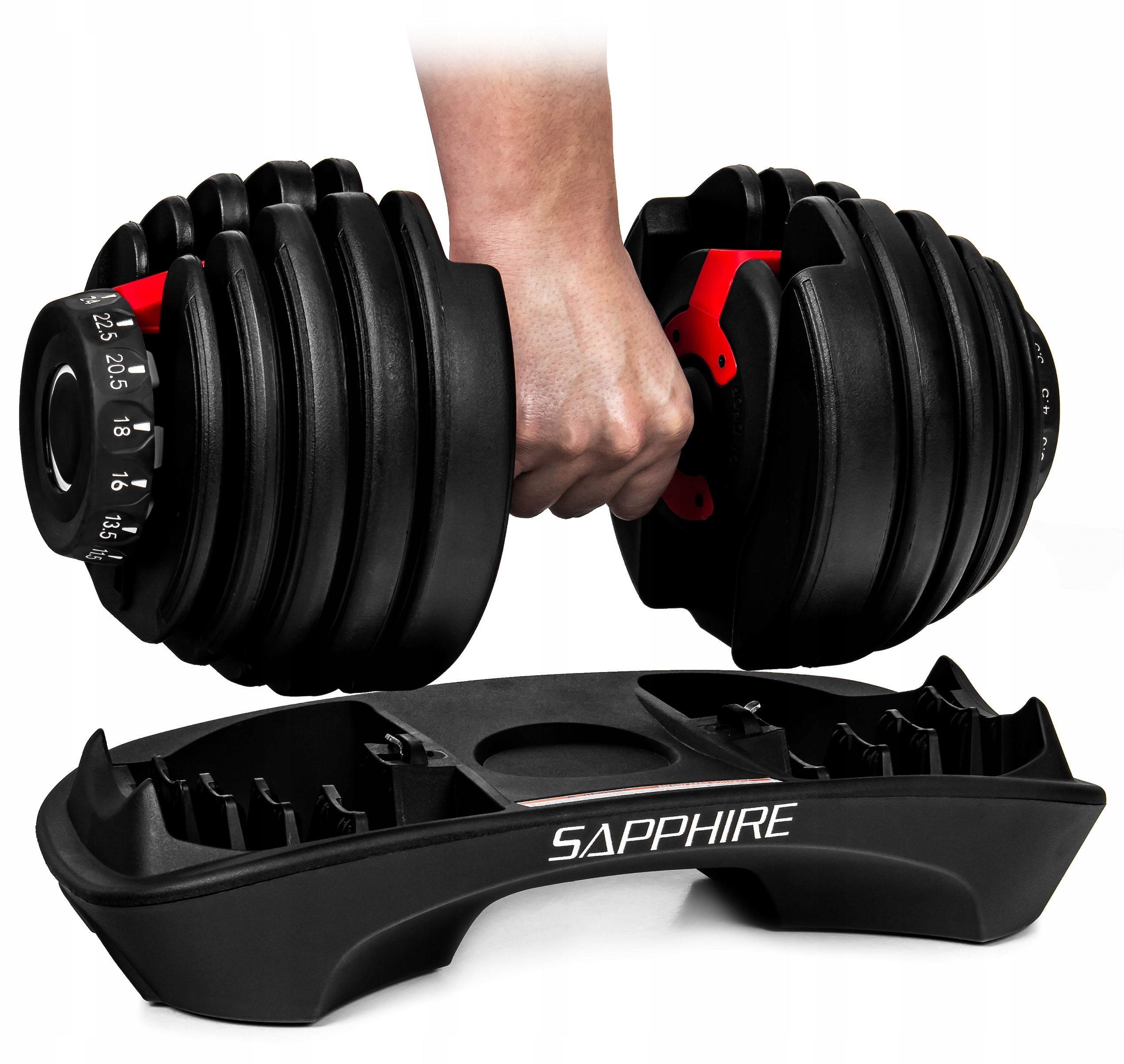 Hantel żeliwny Regulowany Sapphire obciążenie 24KG Hantle x1 z Podstawką