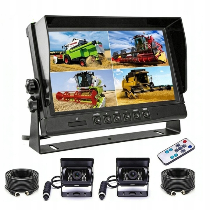 Zestaw Cofania Monitor LCD 9" 12-24V 2x Kamera Full Hd Kombajn Tir Bus