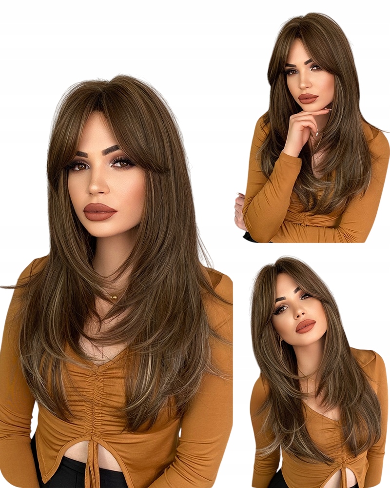 Peruka damska ciemny Brąz długie włosy jak naturalne czepek
