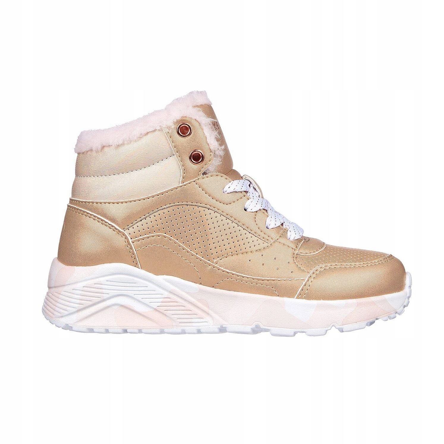 Buty zimowe dziewczęce Skechers Uno Lite Camo za kostkę z futerkiem ciepłe
