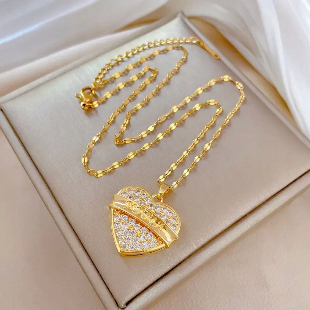 Zlatý náhrdelník se srdíčkem, Zirkony nerezová Ocel Dárek pro maminku