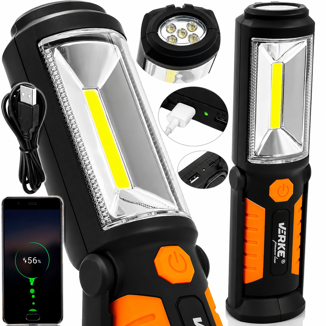 Mocna Latarka Warsztatowa Lampka Akumulatorowa Lampa Led Cob Hak Magnes Usb