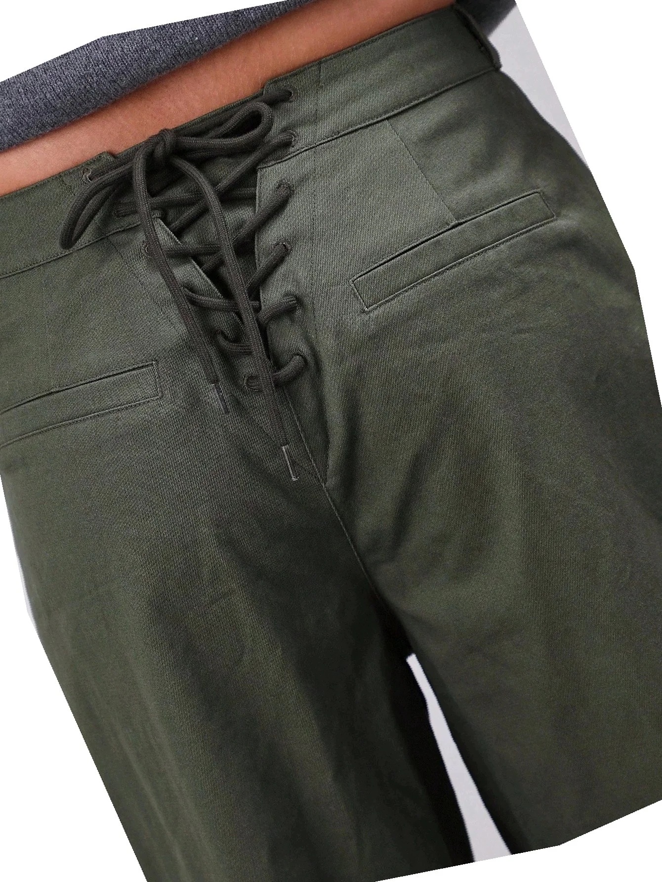 Dámské kalhoty Wide Leg Casual z bavlny s nízkým pasem, zelené, velikost S 36