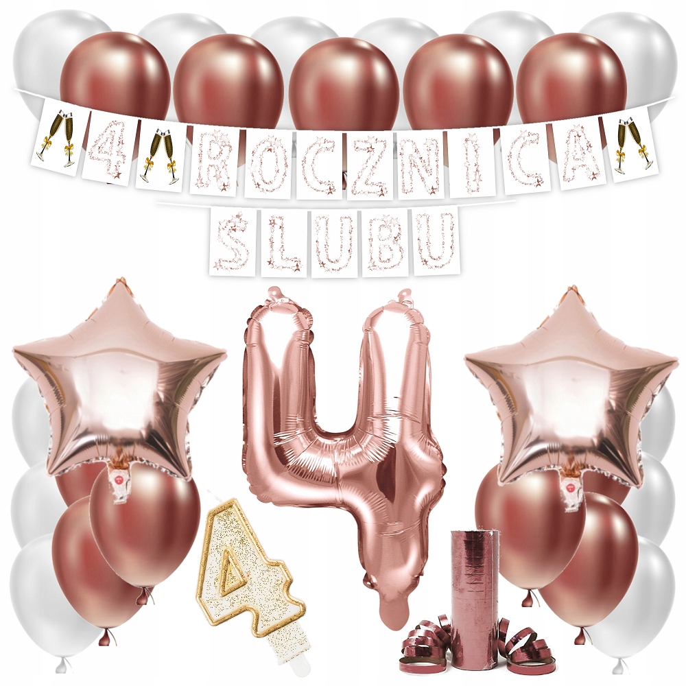 

Zestaw Balony 4 Rocznica Ślubu Rose Gold Girlanda
