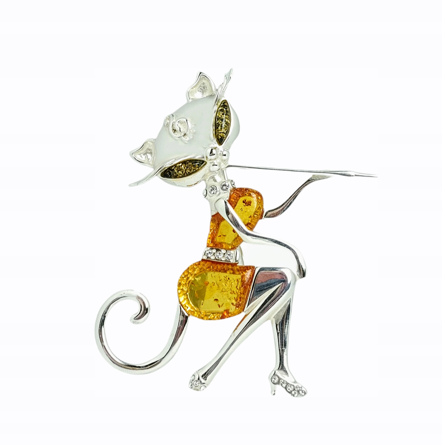 Stříbrný Přívěsek Kočka S Jantarem Kočka Stříbro