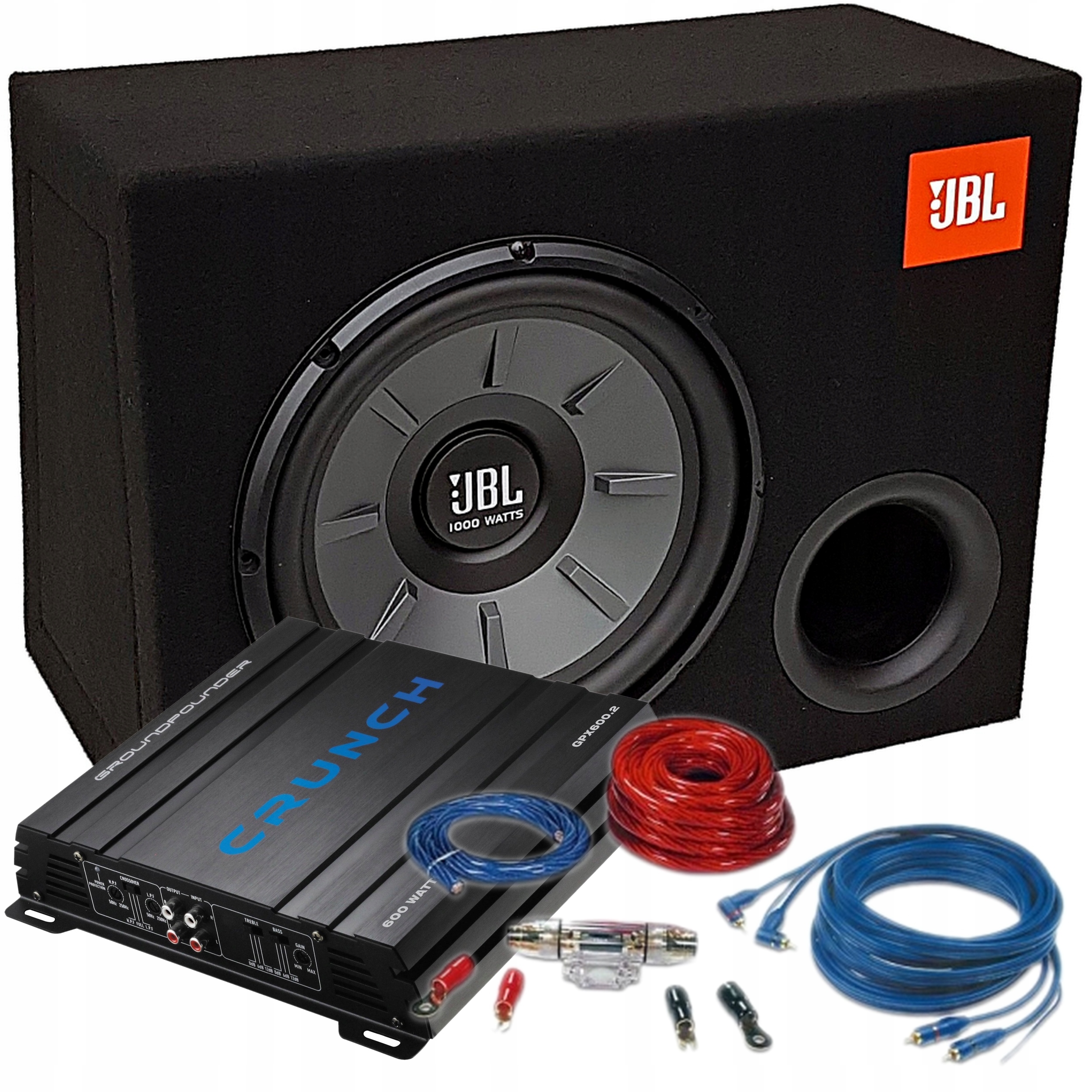 JBL STAGE 1210 1000W MDF + Crunch GPX600.2 + Kable