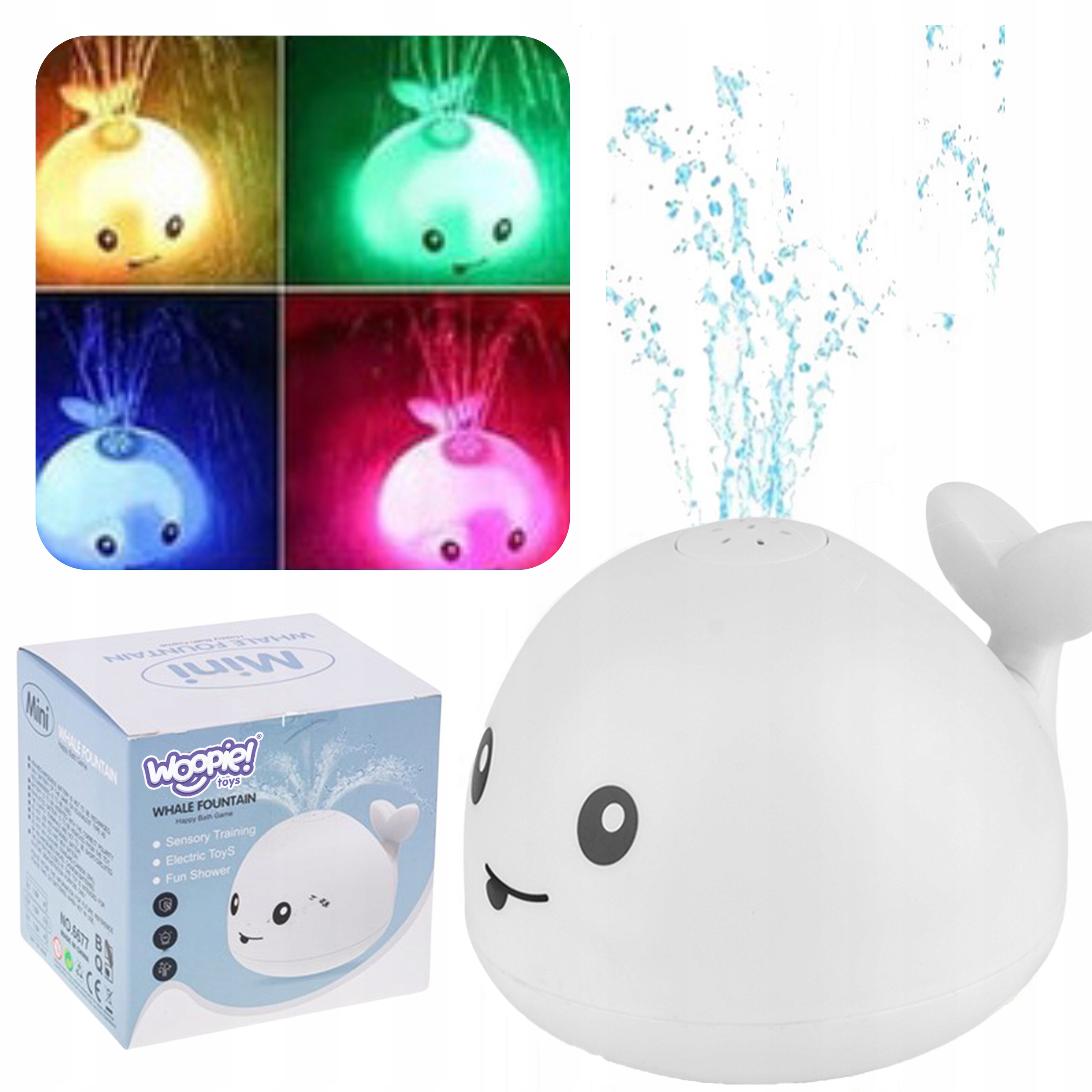 ZABAWKA DO KĄPIELI WIELORYB TRYSKAJĄCY WODĄ FONTANNA LED WOOPIE BABY