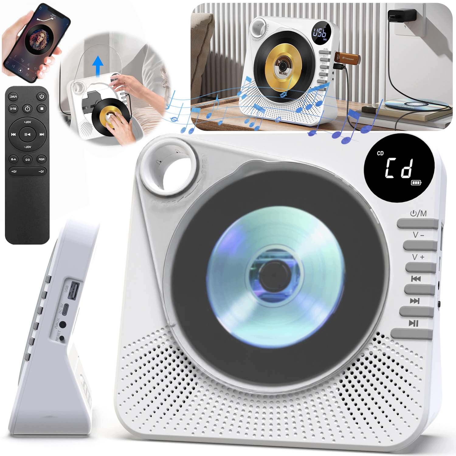 CD Přehrávač, Přenosný Bluetooth Reproduktor, Fm Rádio, MP3 Aux S Displejem