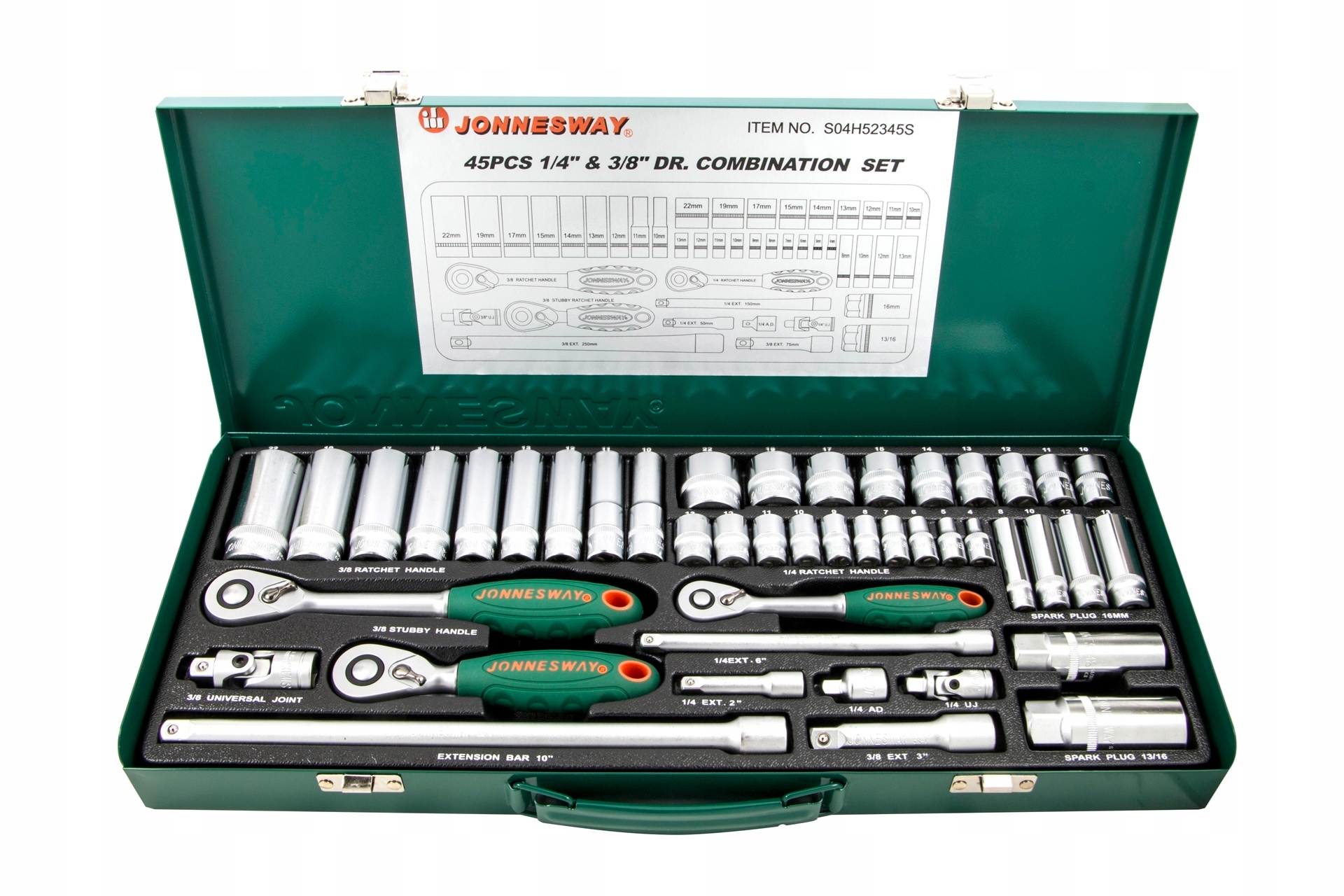 Zestaw 45szt. narzędzi 1/4'' i 3/8'' S04H52345S Jonnesway